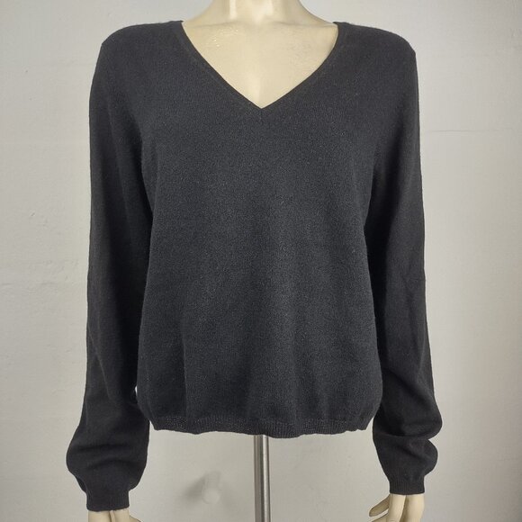 NWT Alfani black 2-Ply 100% Cashmere V-neck pullover sweater ladies XL X-Large